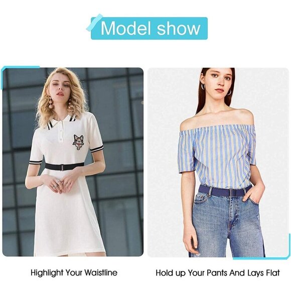 Women Elastic Adjustable Crop Top Belt No Show Flat Buckle Stretch